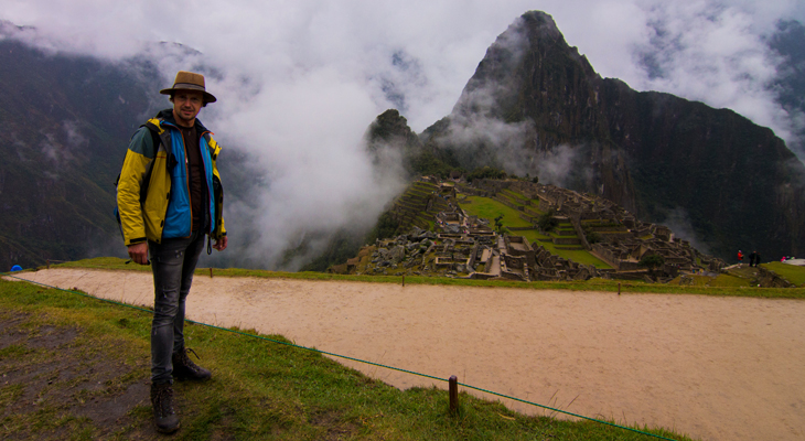 Bastiaan bij Machu Picchu in Peru