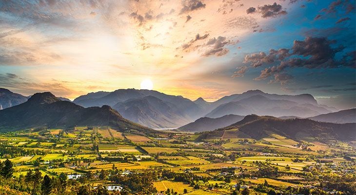 Zonsondergang in Franschhoek