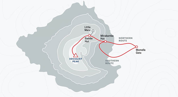 Routekaart van Mount Meru