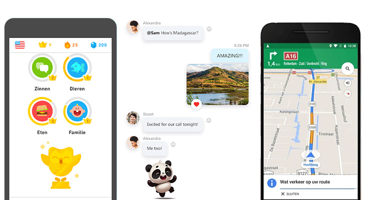 Apps Duolingo, Skype en Google Maps