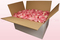 Caja de 24 litros con pétalos de rosa liofilizados de color rosa dulce.  