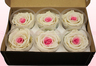 6 Preserved Rose Heads, White-Pink, Size XL
