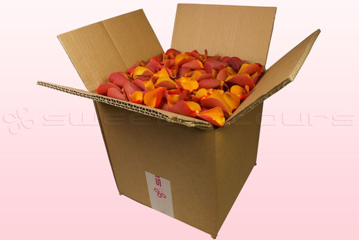 8 Liter Karton mit gefriergetrockneten Rosenblättern in der Farbe Orange-Gelb