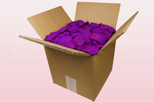 8 Liter Karton mit konservierten Rosenblättern in der Farbe Purpur